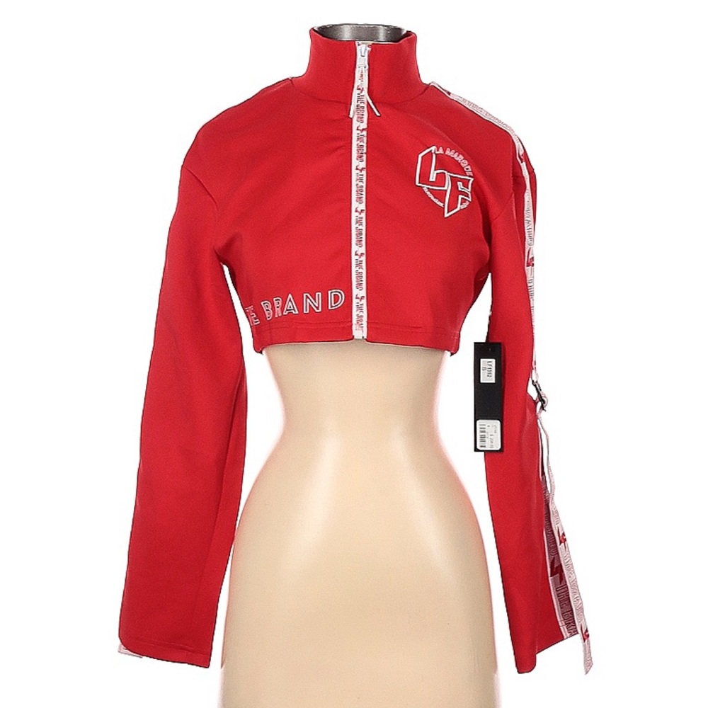 LF The Brand Red High Neckline Cropped Track Jacket.